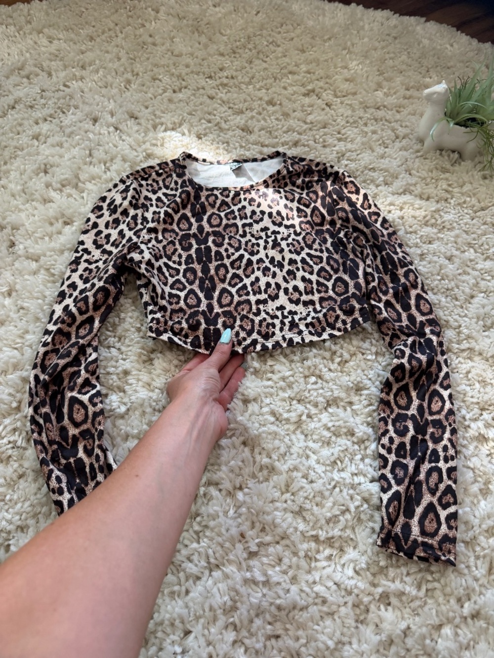 Stylish long-sleeve Leopard Y2K vintage 2000 Print Long Sleeve Crop Top - Brown/